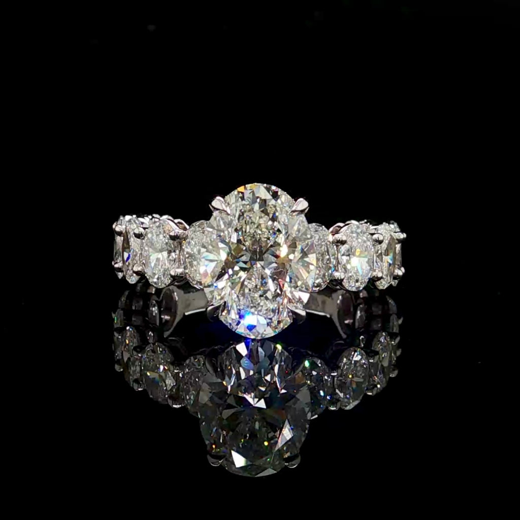 6CT Oval Cut Diamond Engagement Ring with Oval Diamond Band