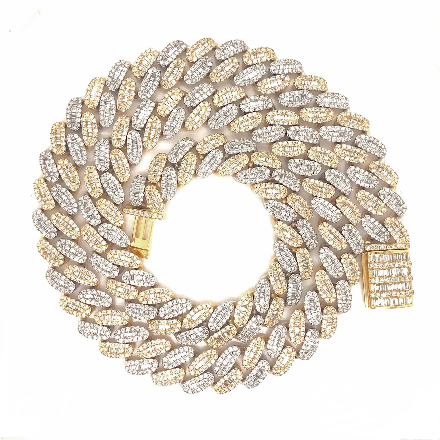 12.5MM Baguette White-Yellow Gold Diamond Cuban Link