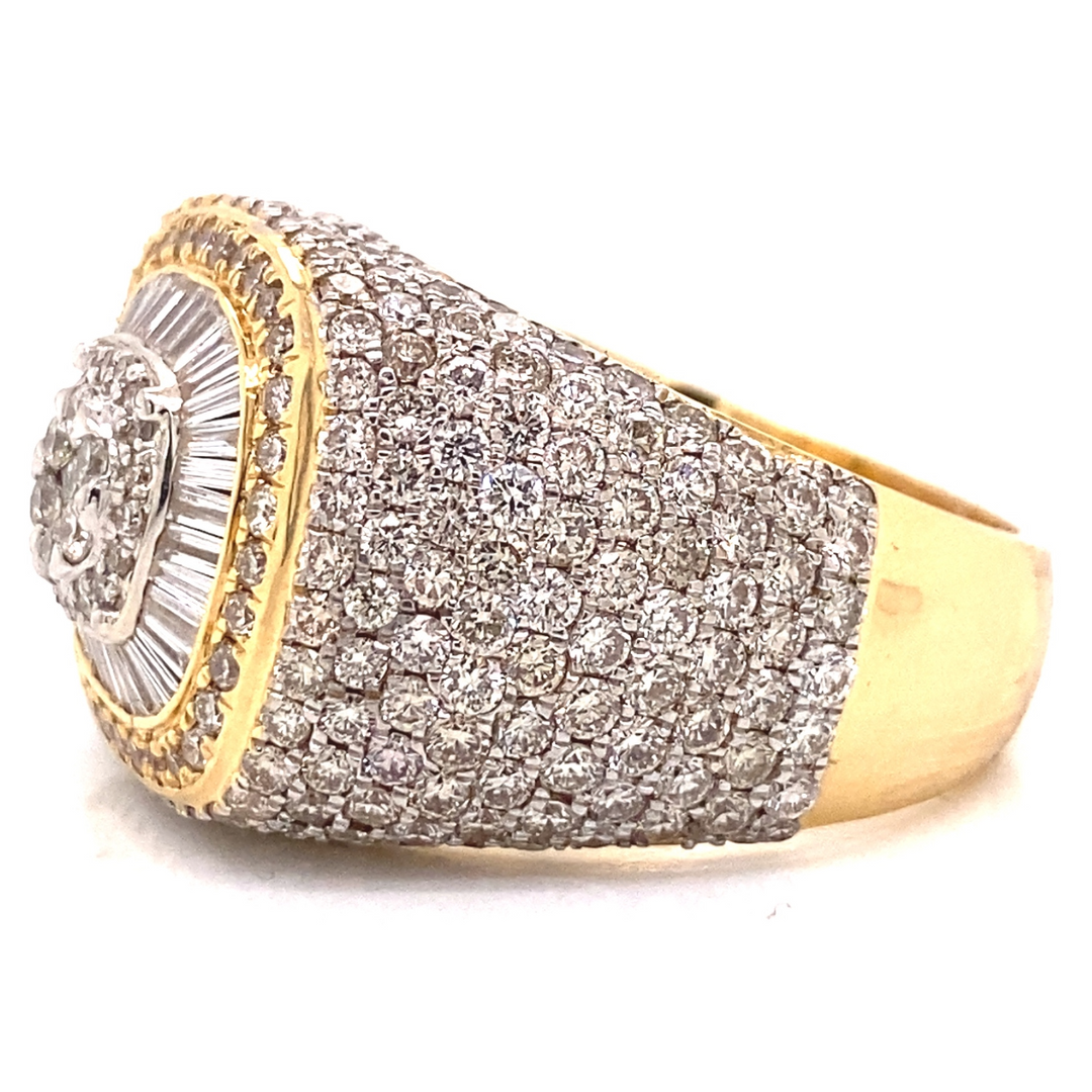 14k Gold Baguette and Round Diamond Mens Ring