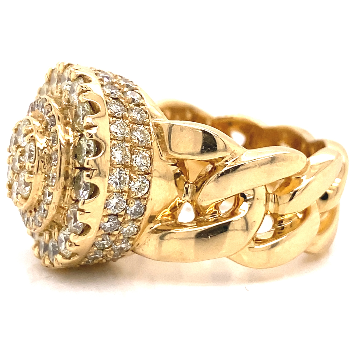 Cuban Inspired 14k Gold Diamond Mens Ring