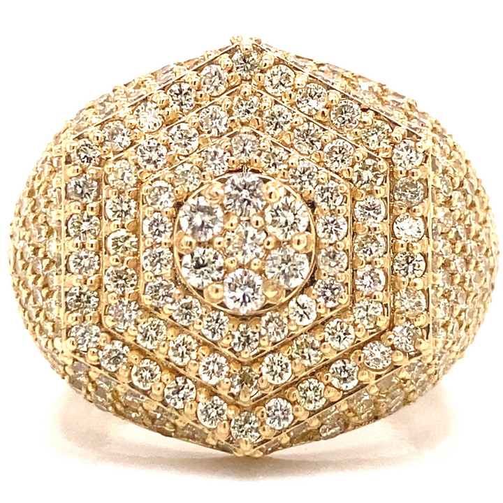 Unique Hexagon Diamond Mens Ring in 14k Gold