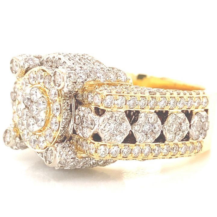 Castle Style Diamond Mens Ring in 14k Gold