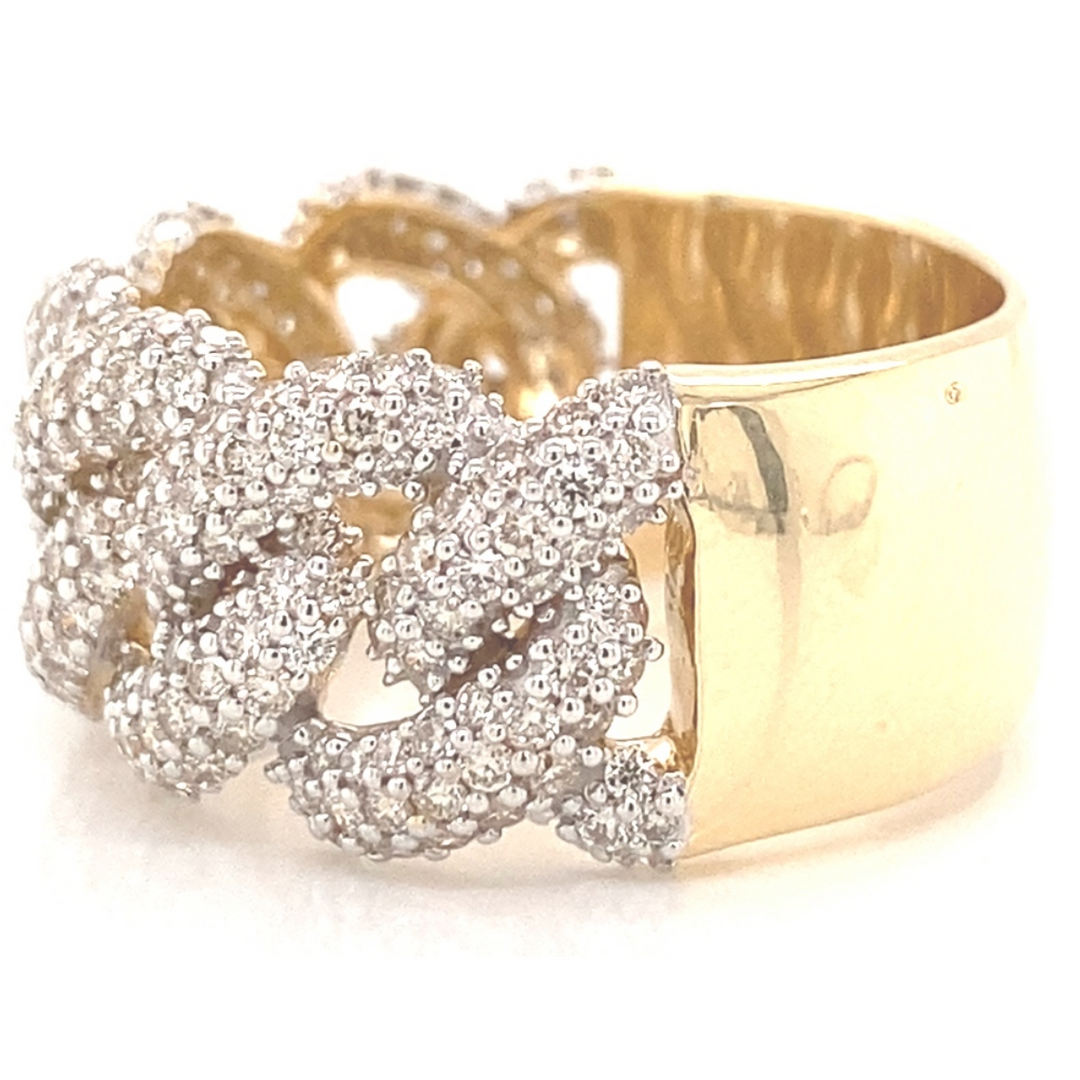 Cuban Style 14K Gold Diamond Mens Ring