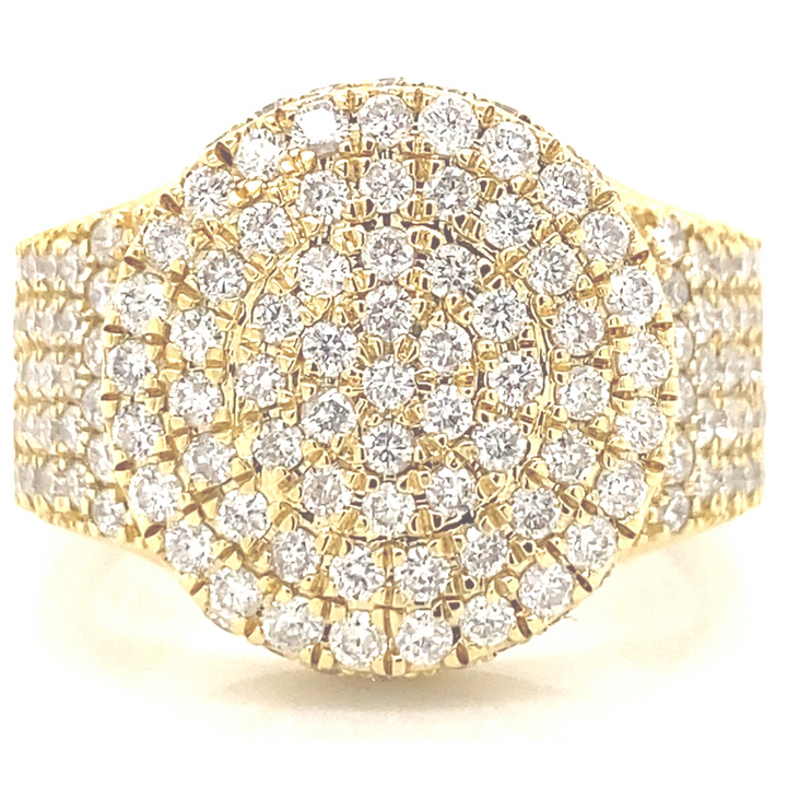 Iced Out Circle Diamond Mens Ring in 14k Gold