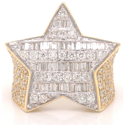 Star Studded Baguette Mens Ring in 14k Gold