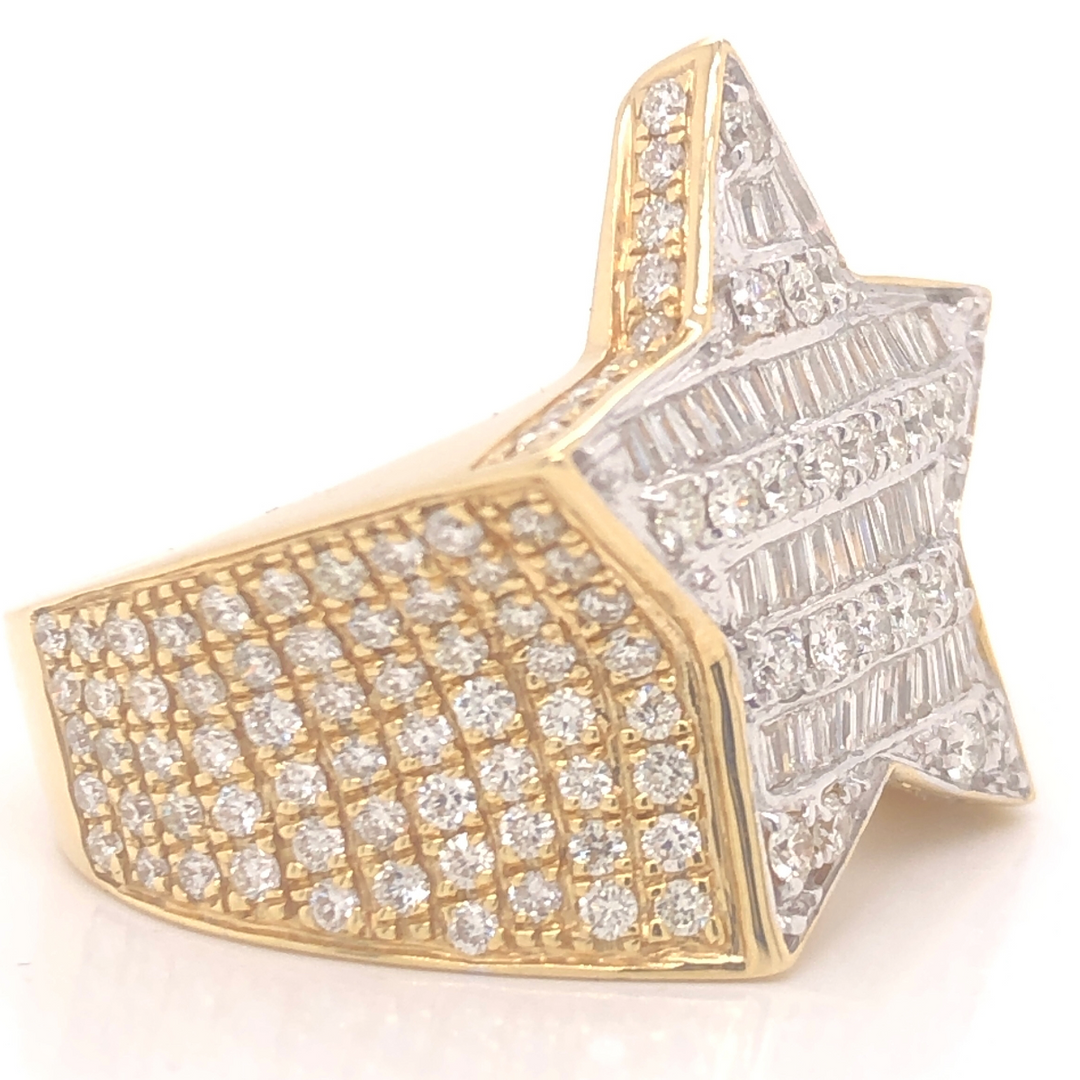 Star Studded Baguette Mens Ring in 14k Gold