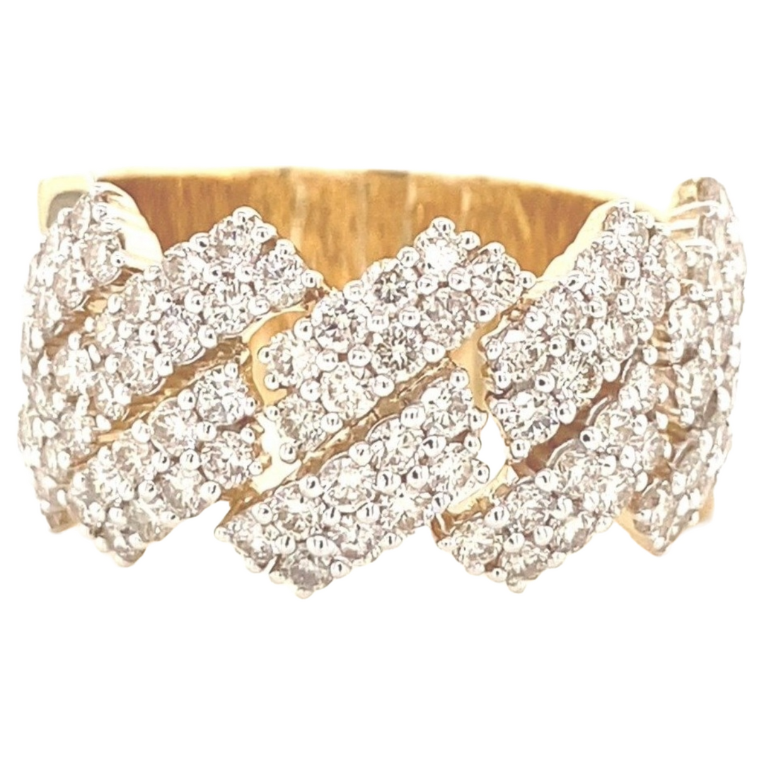 Spiked Cuban Style Mens Diamond Ring in 14k Gold