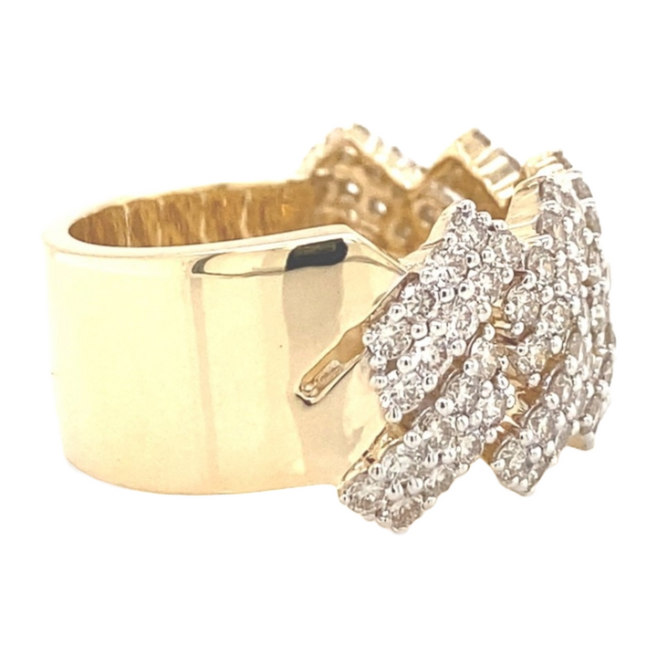 Spiked Cuban Style Mens Diamond Ring in 14k Gold