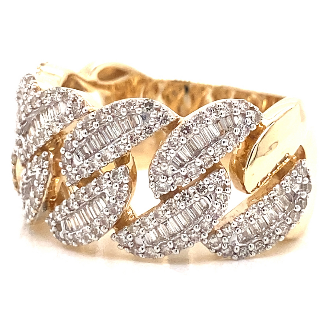 Baguette Diamond Cuban Link Ring in 14K Gold
