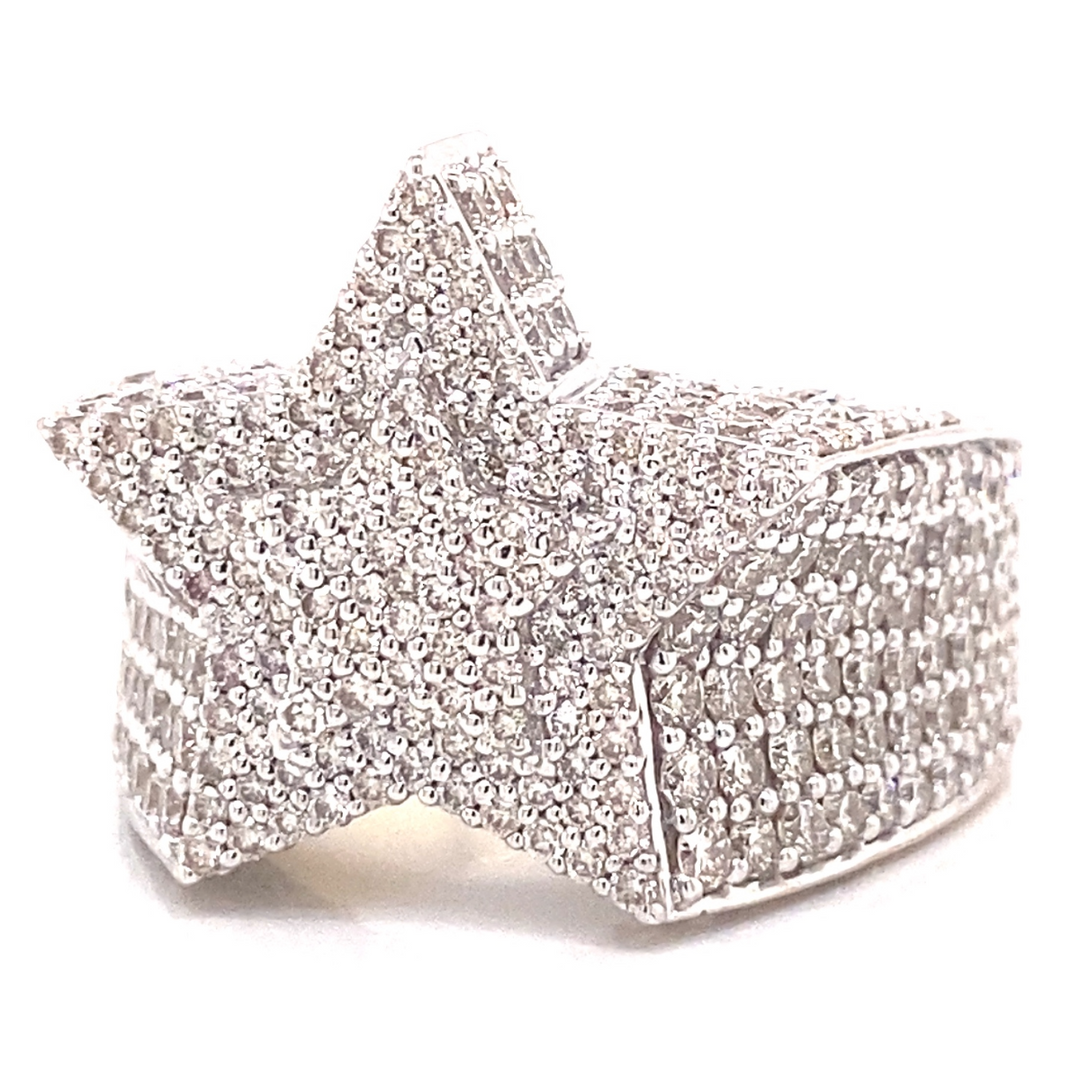 14k Gold Diamond Star Shaped Mens Ring
