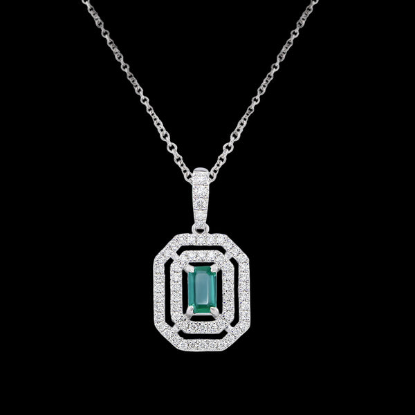 EMERALD AND DIAMOND HALO NECKLACE