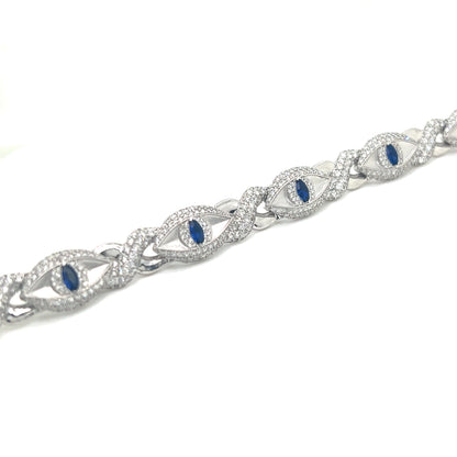 White Gold and Diamond Evil Eye Bracelet