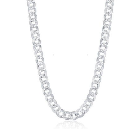 Sterling Silver 7.3mm Flat Pave Cuban Chain - Gold Plated 18" 20" 22" 24" - Johnny Dang & Co