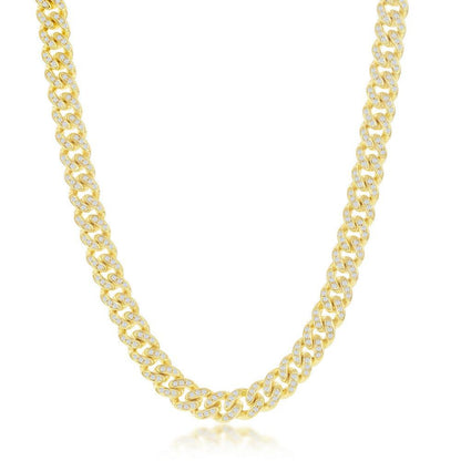 Sterling Silver Micro Pave CZ, 6.5mm Miami Cuban Chain - Gold Plated 16" - Johnny Dang & Co