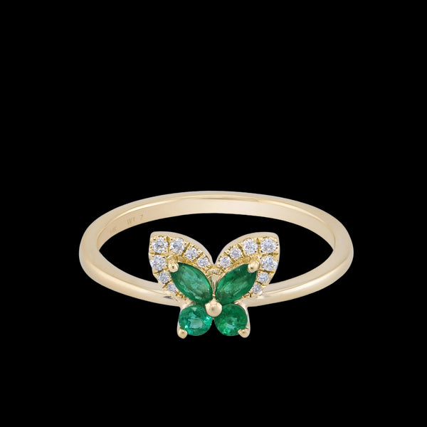 EMERALD AND DIAMOND BUTTERFLY RING