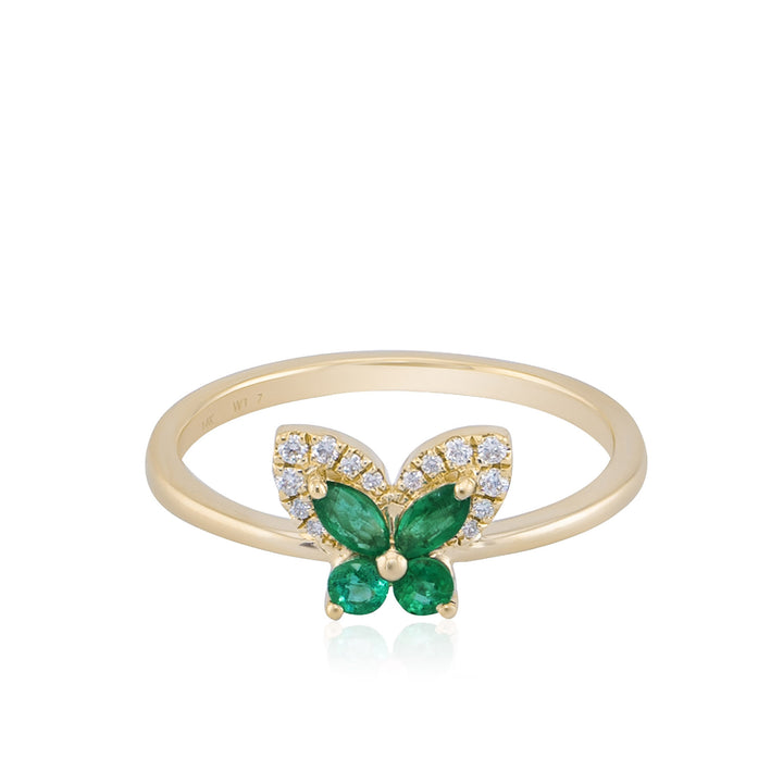 EMERALD AND DIAMOND BUTTERFLY RING