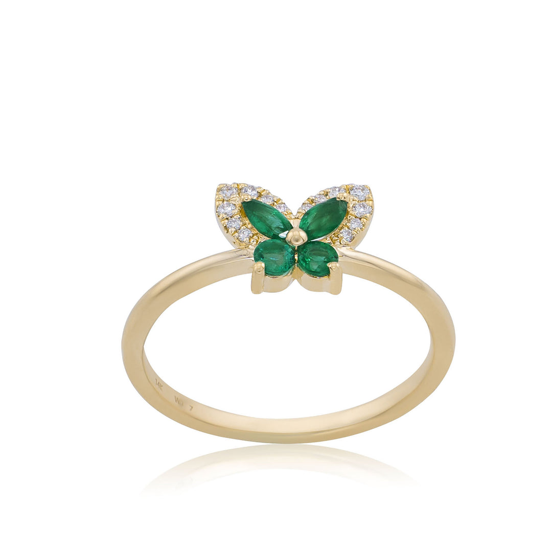 EMERALD AND DIAMOND BUTTERFLY RING