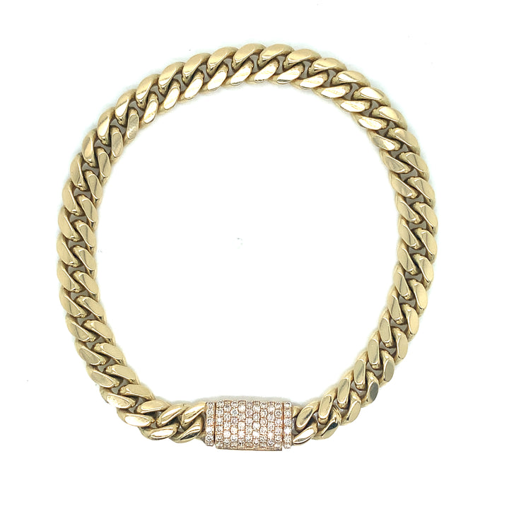 Gold Cuban Bracelet with Diamond Lock
