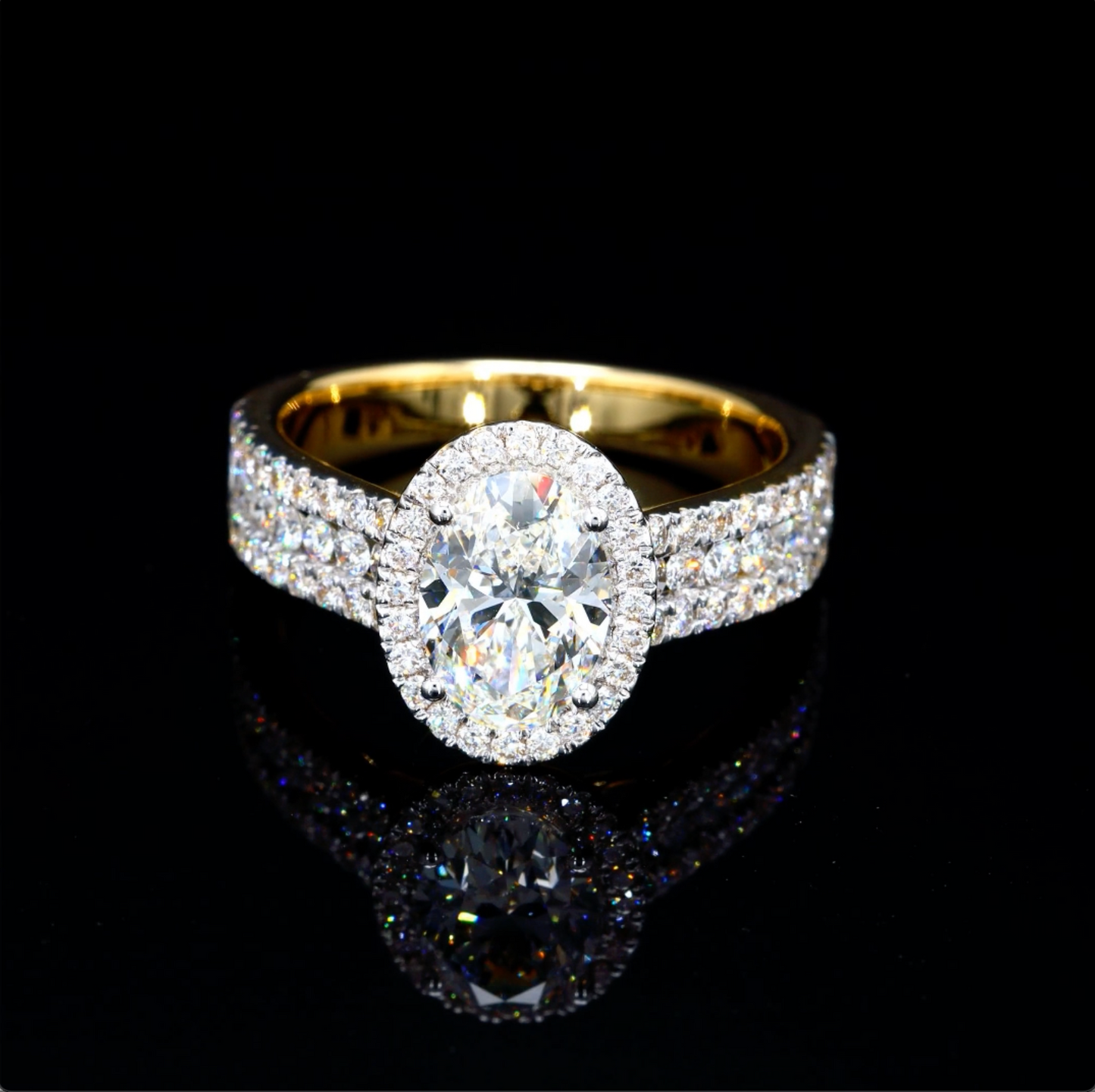 Oval-Cut Lab Diamond 3 Row Halo Ring