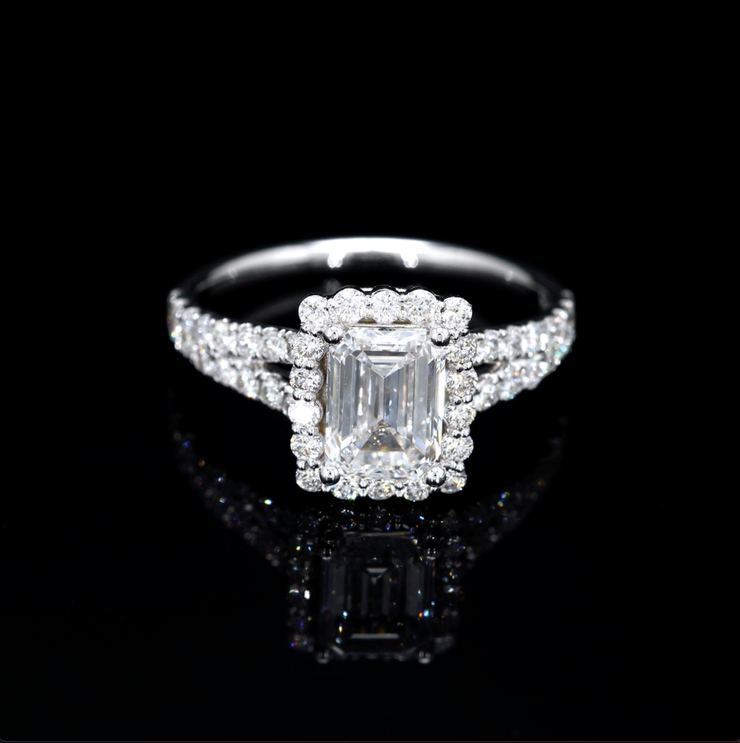 Emerald-Cut Lab Diamond Halo Ring