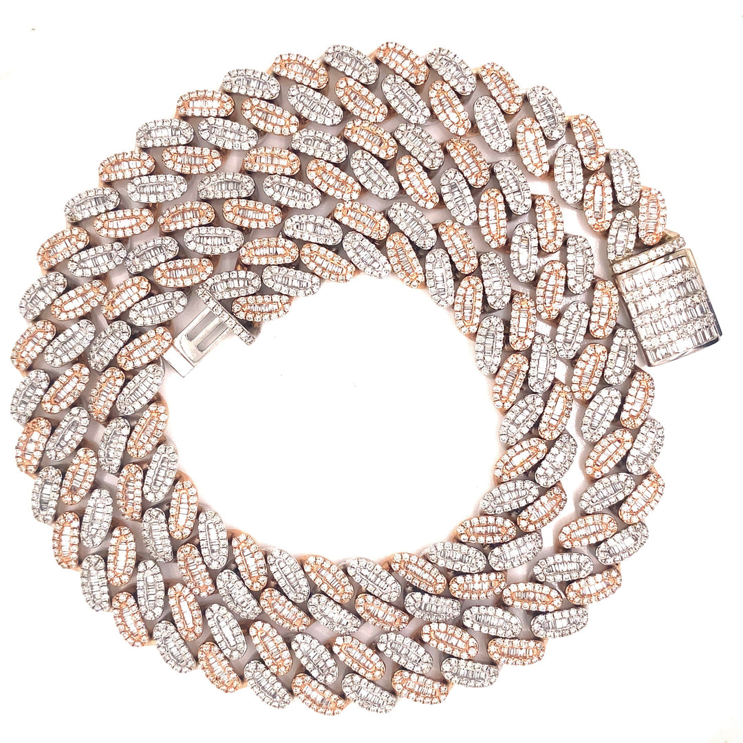 12.5MM Baguette Rose-White Gold Diamond Cuban Link