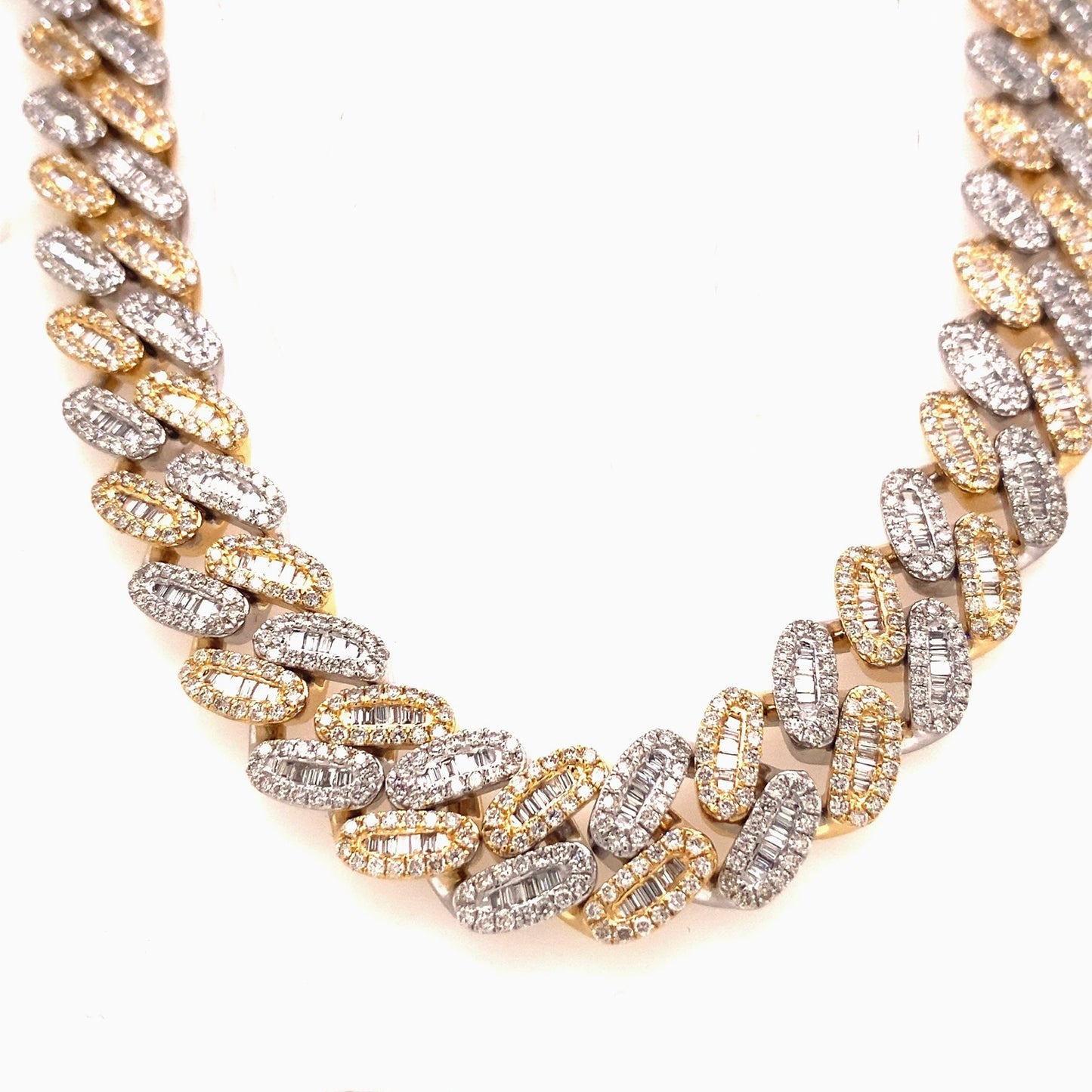 12.5MM Baguette White-Yellow Gold Diamond Cuban Link