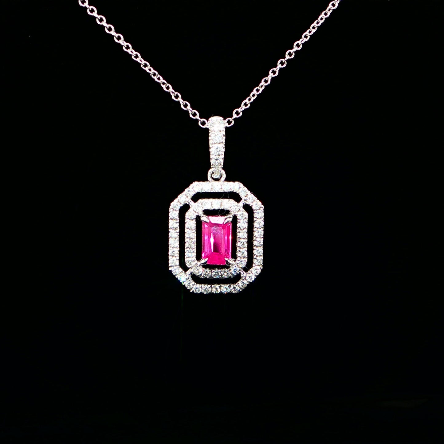 RUBY AND DIAMOND HALO NECKLACE