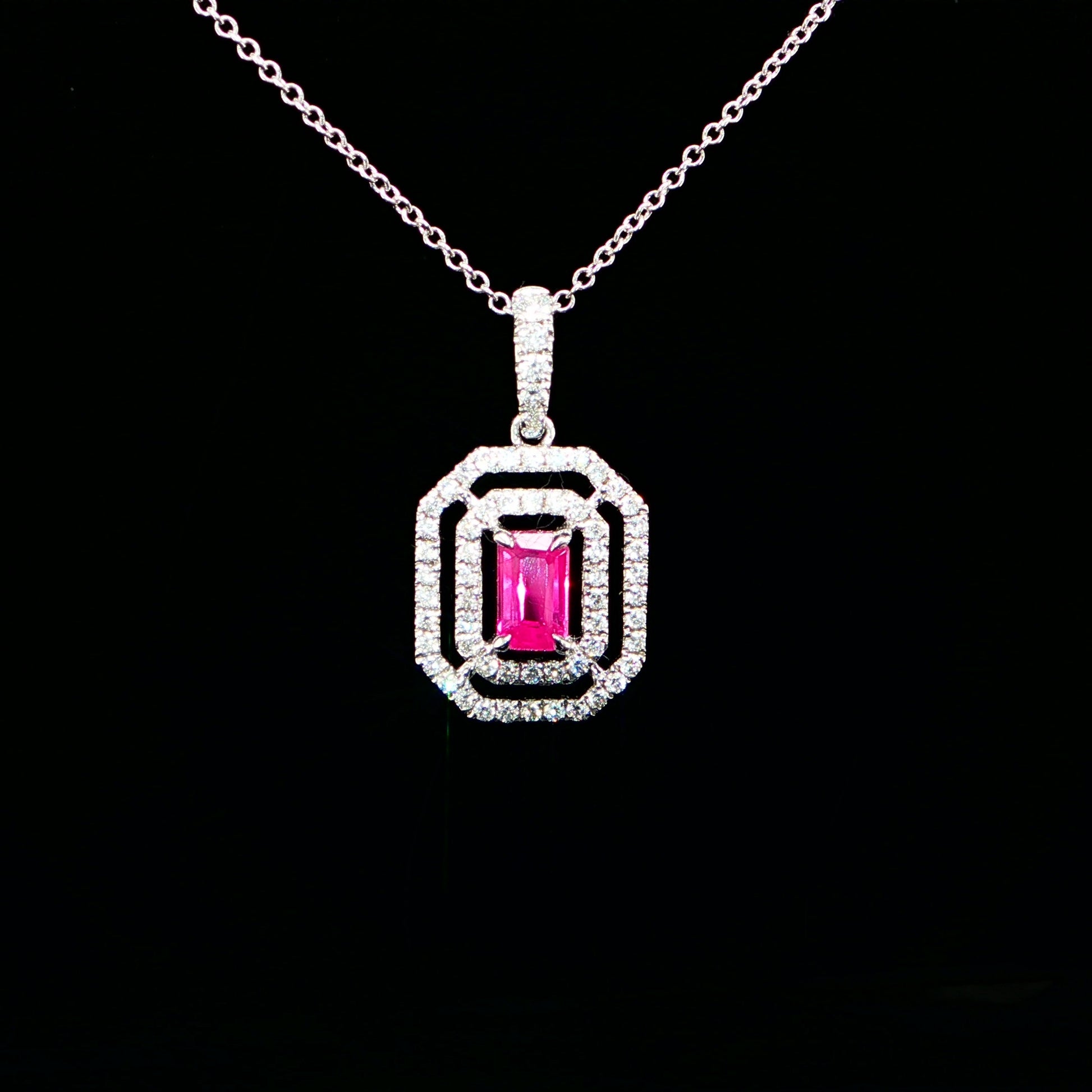RUBY AND DIAMOND HALO NECKLACE