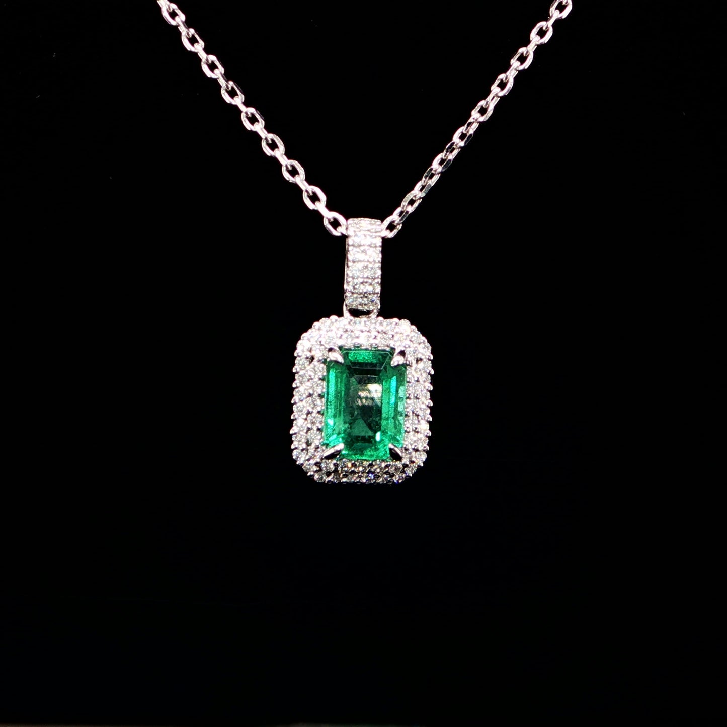 Square Emerald Diamond Necklace