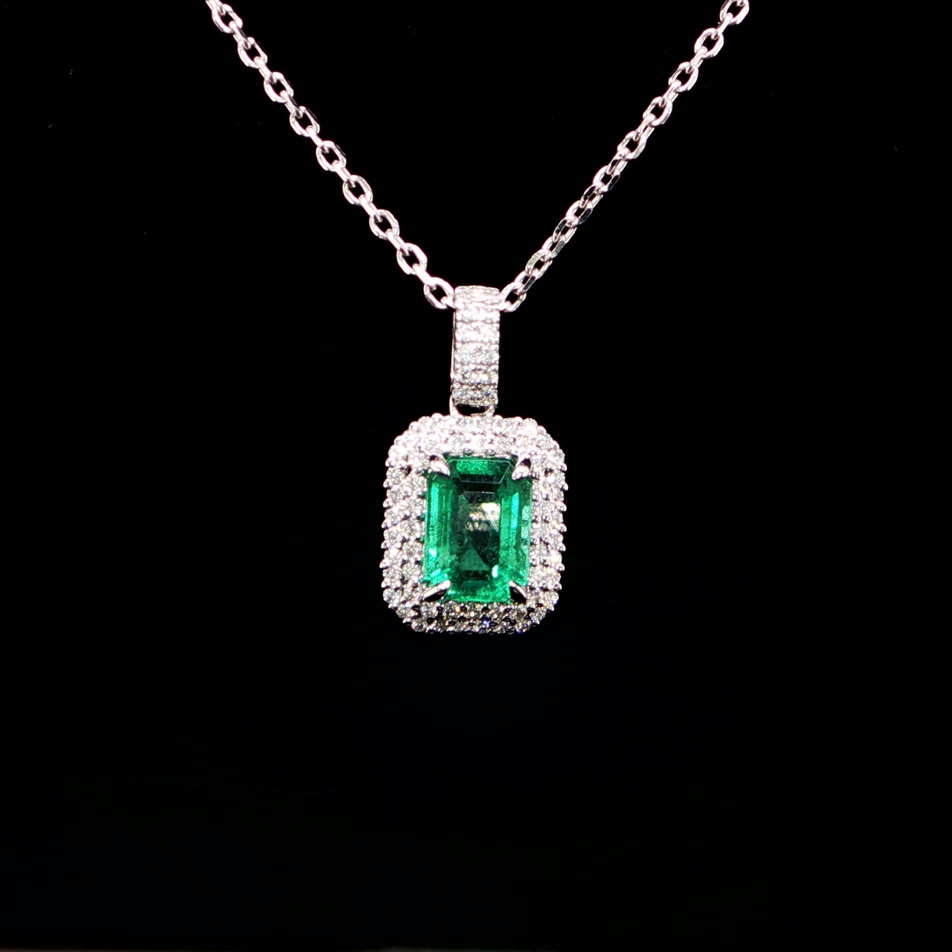 Square Emerald Diamond Necklace