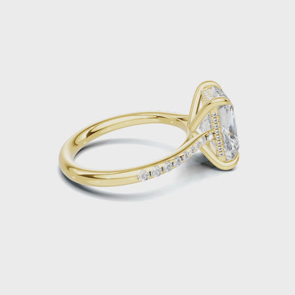 4 CT Radiant Cut Pavé Diamond Ring with Hidden Halo