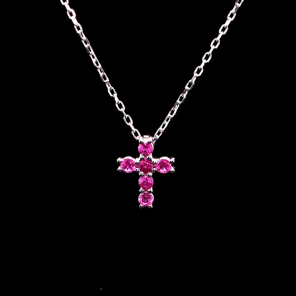 Pink Sapphire Cross Charm Necklace