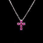 Pink Sapphire Cross Charm Necklace