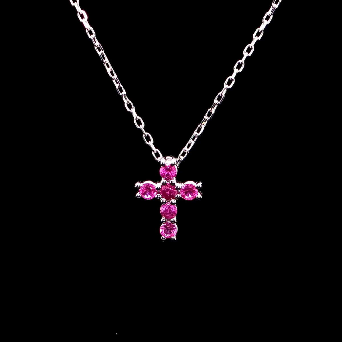 Pink Sapphire Cross Charm Necklace