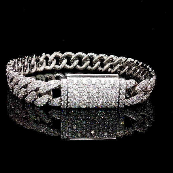 9.5MM Lab Diamond Pave White Gold Cuban Bracelet