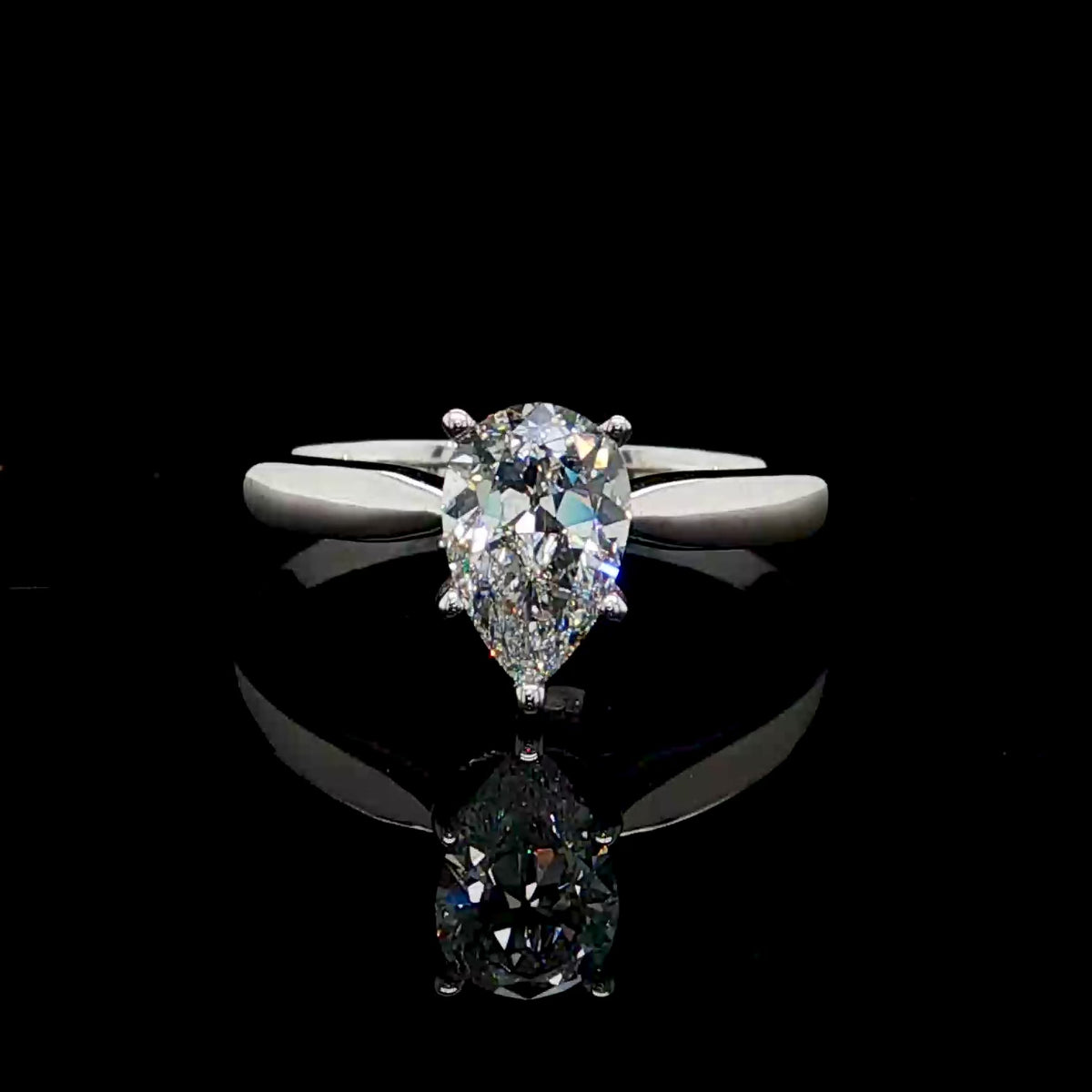 1CT Pear Cut Solitaire Diamond Engagement Ring