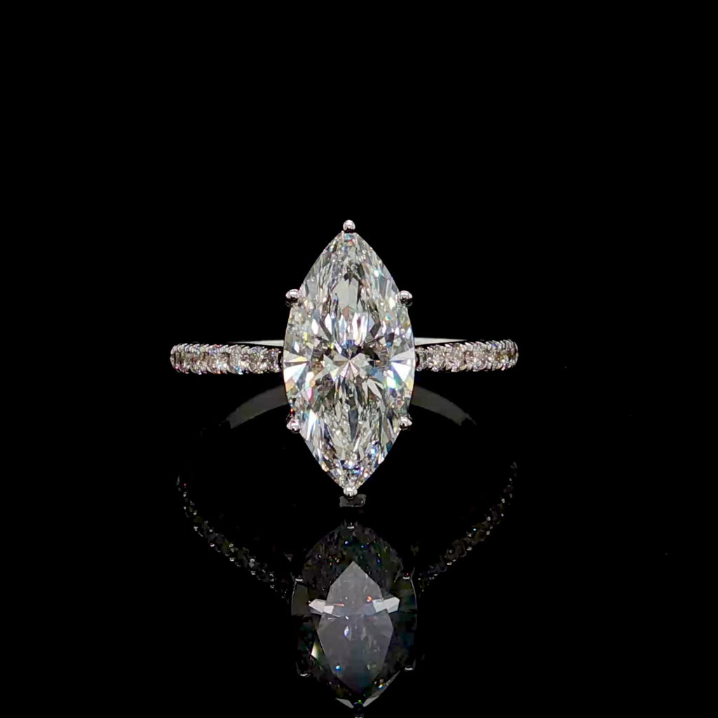2.75CT Marquise Cut Diamond Engagement Ring with Pavé Band