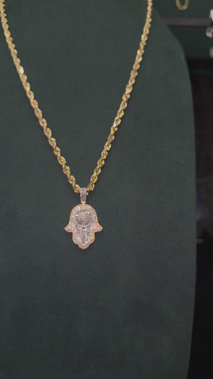 14K Diamond Hamsa & Rope Chain