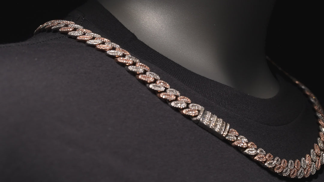 12.5MM Baguette Rose-White Gold Diamond Cuban Link