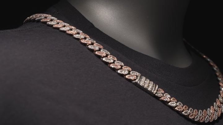 12.5MM Baguette Rose-White Gold Diamond Cuban Link