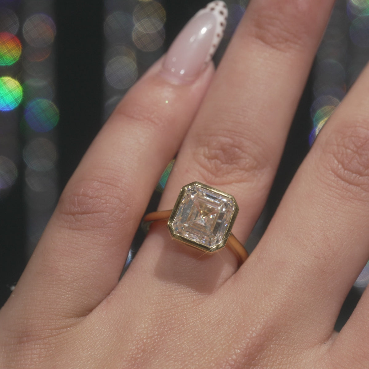 5CT Bezel Set Asscher Cut Diamond Ring