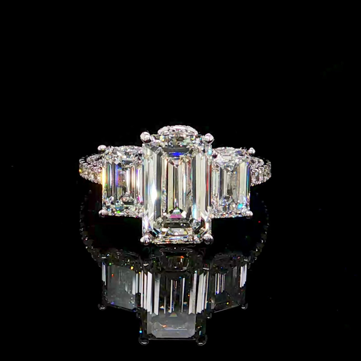 4CT Three-Stone Emerald Cut Diamond Engagement Ring