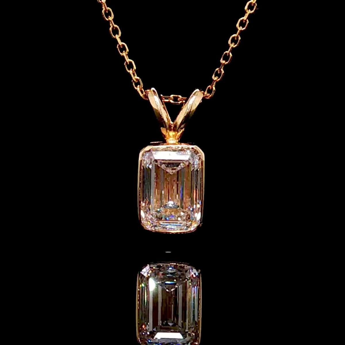 Bezel Set Emerald Diamond Pendant 14K Gold