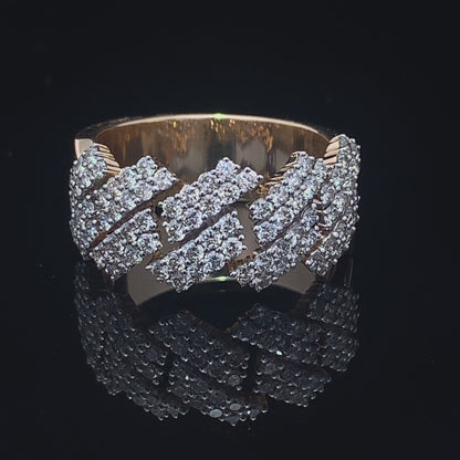 Spiked Cuban Style Mens Diamond Ring in 14k Gold