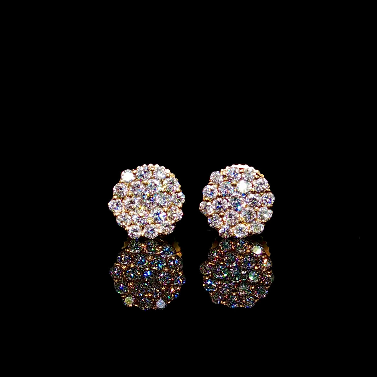 7MM Cluster Diamond Earrings 14K Gold
