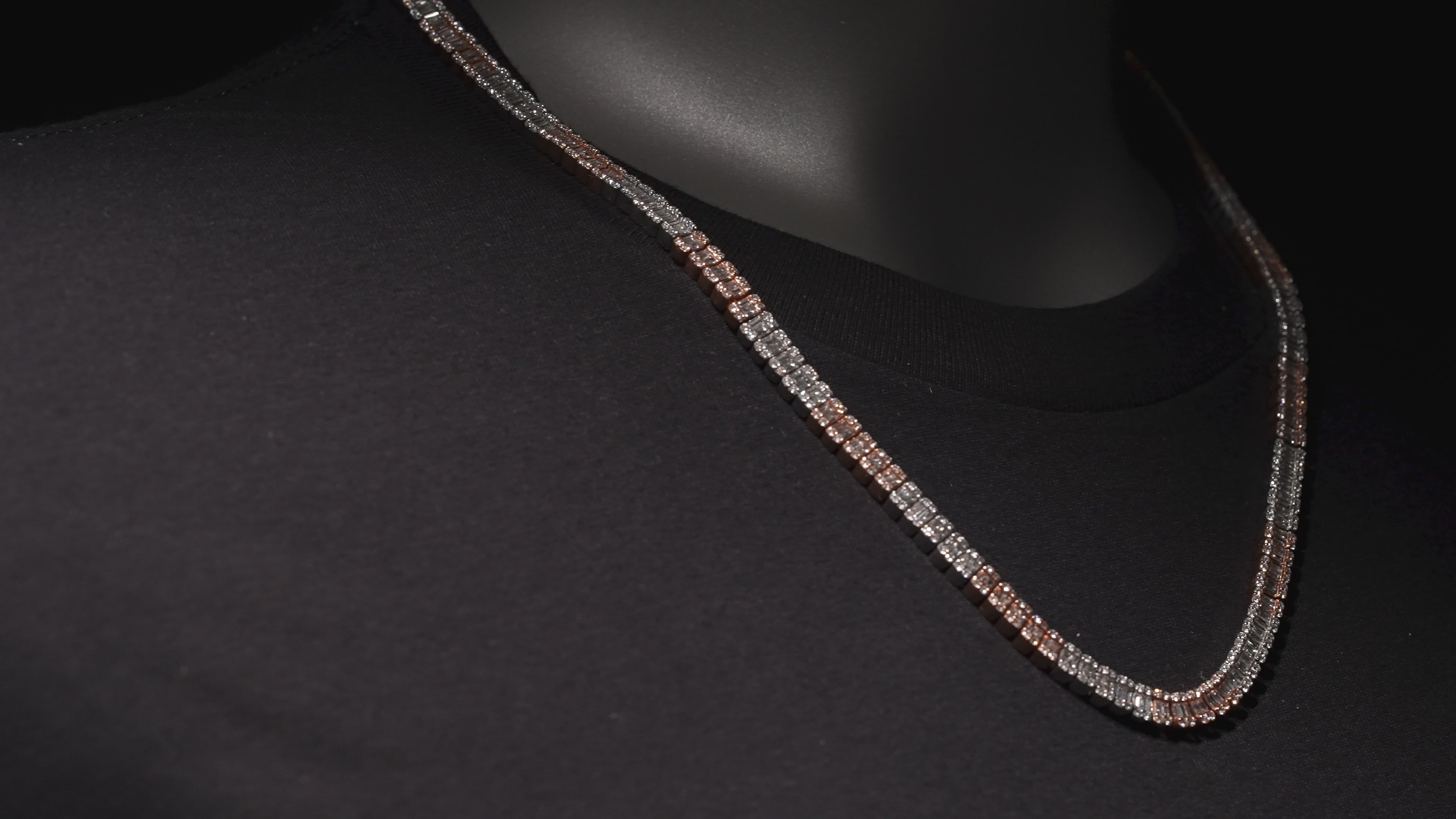 Two-Tone Baguette Diamond Tennis Chain