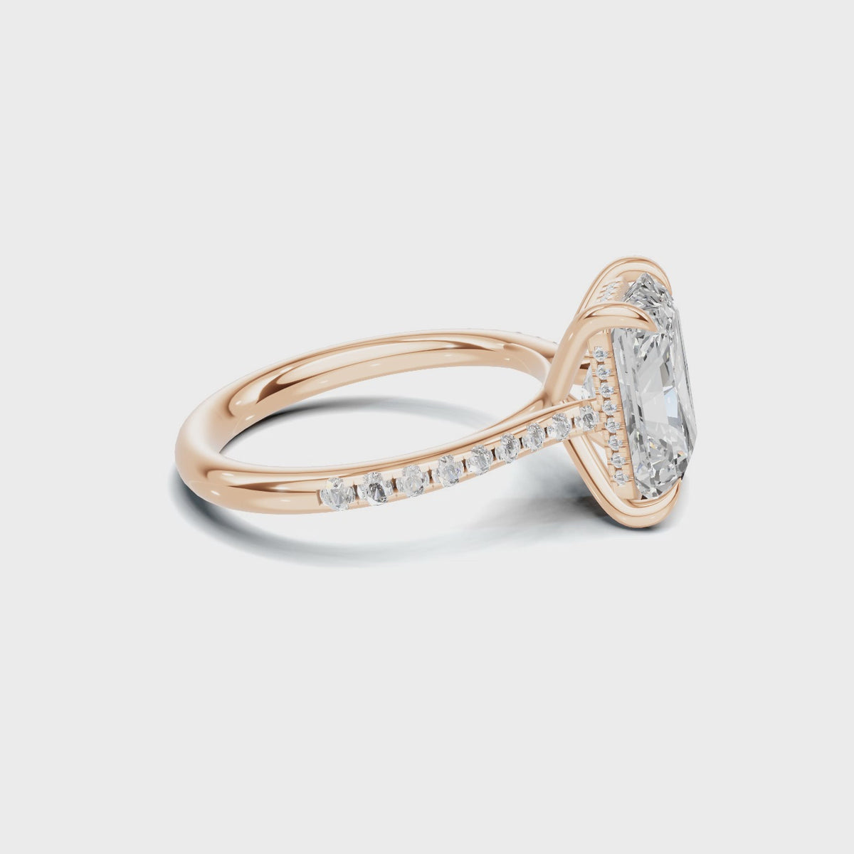 4 CT Radiant Cut Pavé Diamond Ring with Hidden Halo