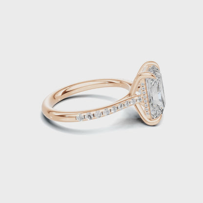 4 CT Radiant Cut Pavé Diamond Ring with Hidden Halo