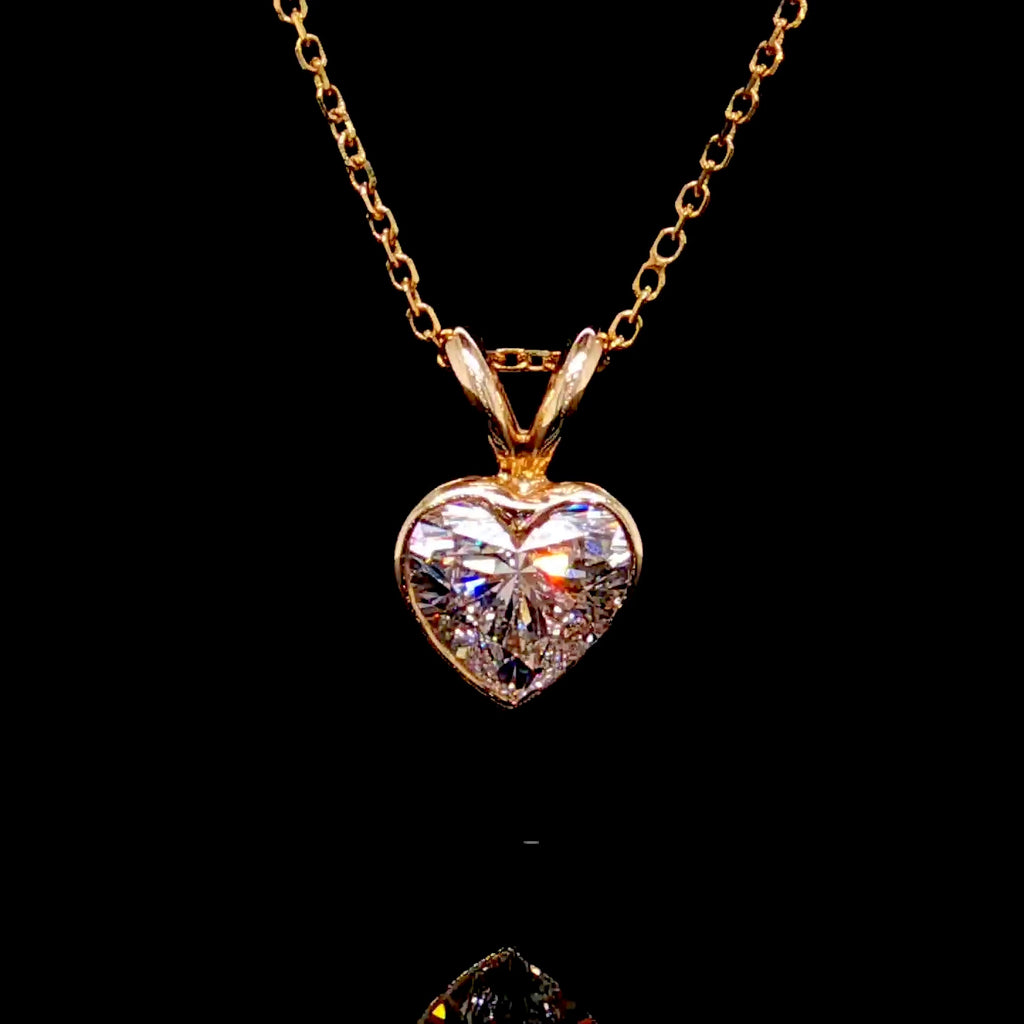 Lab Heart Diamond Bezel Set Pendant 14K Gold