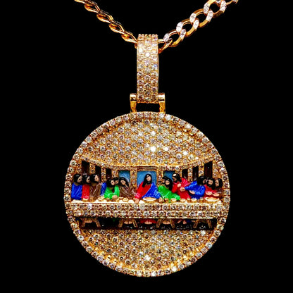 Solid Last Supper Natural 5 CTW Diamond Pendant 10K Gold